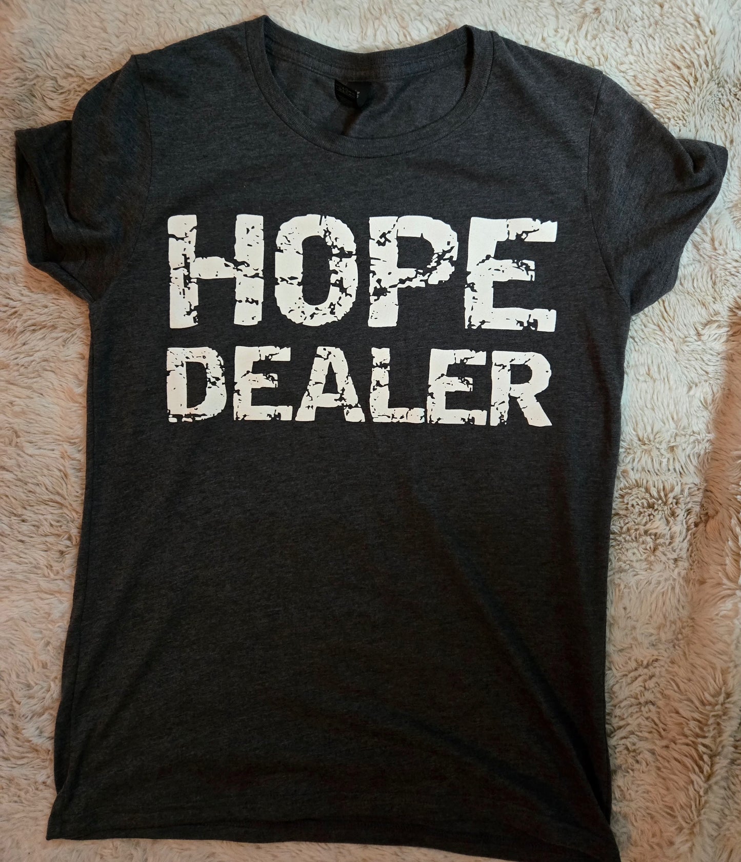 Hope Dealer Ladies T-Shirt Dark Heather Grey w/White