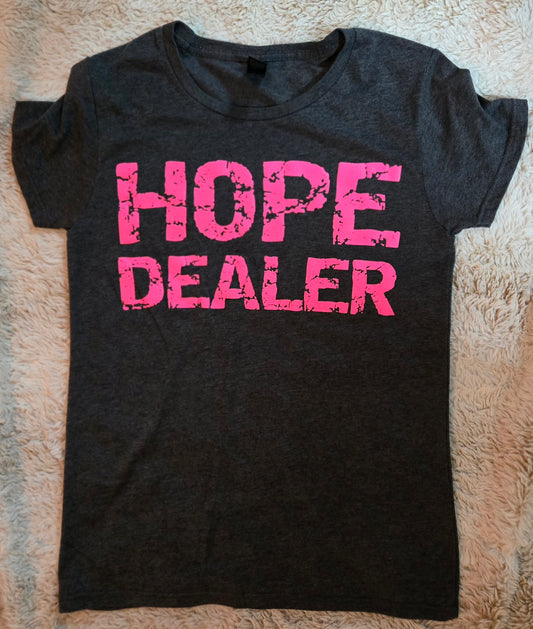 Hope Dealer Ladies T-Shirt Dark Heather Grey w/pink