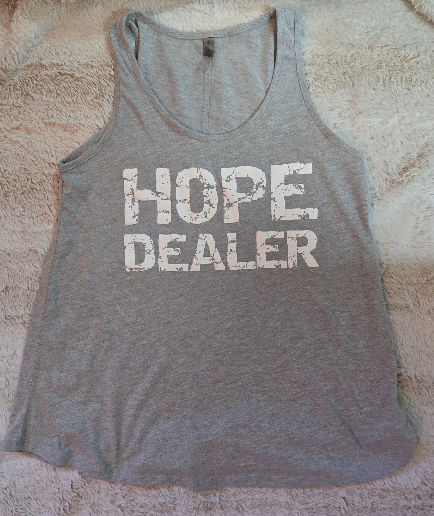 Hope Dealer Ladies Flowy Tank Light Heather Grey w/white