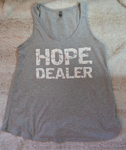 Hope Dealer Ladies Flowy Tank Light Heather Grey w/white