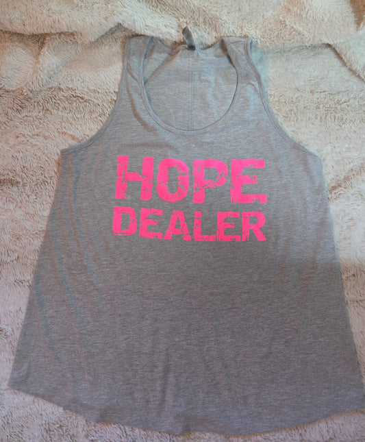 Hope Dealer Ladies Flowy Tank Light Heather Grey w/pink